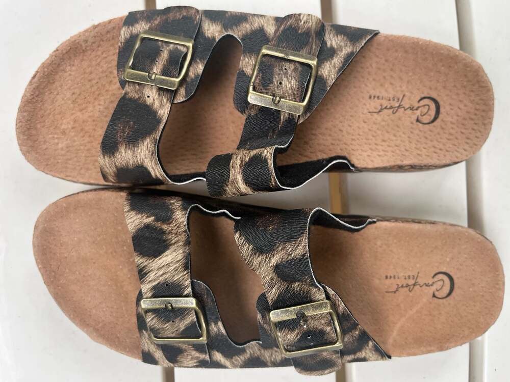 Comfort Est. 1946 Women's Leopard Print Double-Buckle Cork Footbed Sandals